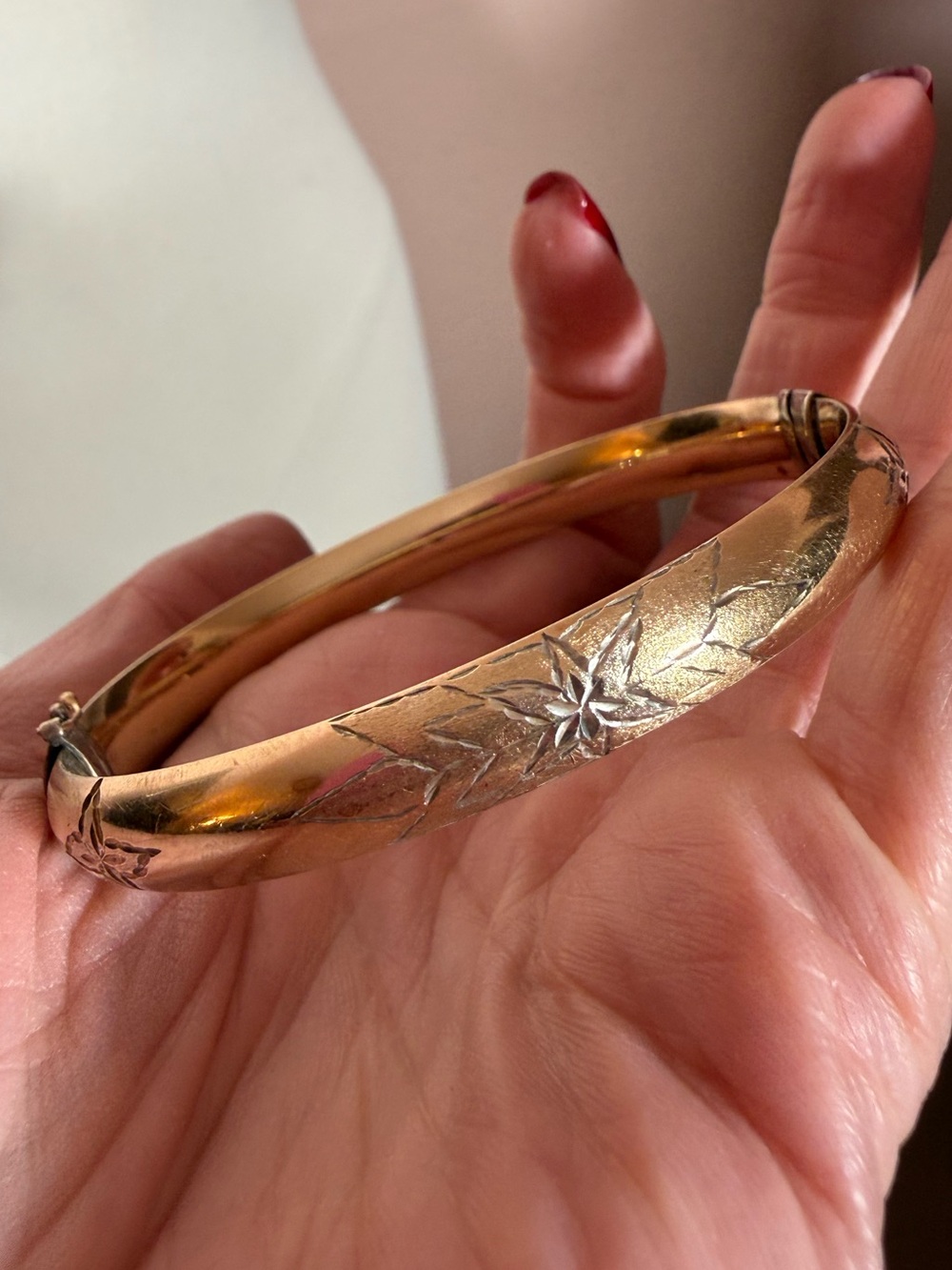 Vintage Gold fill sterling silver etched victorian revival Bangle bracelet